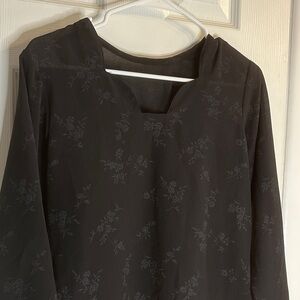 Elegant Black Floral Long Sleeve Dress